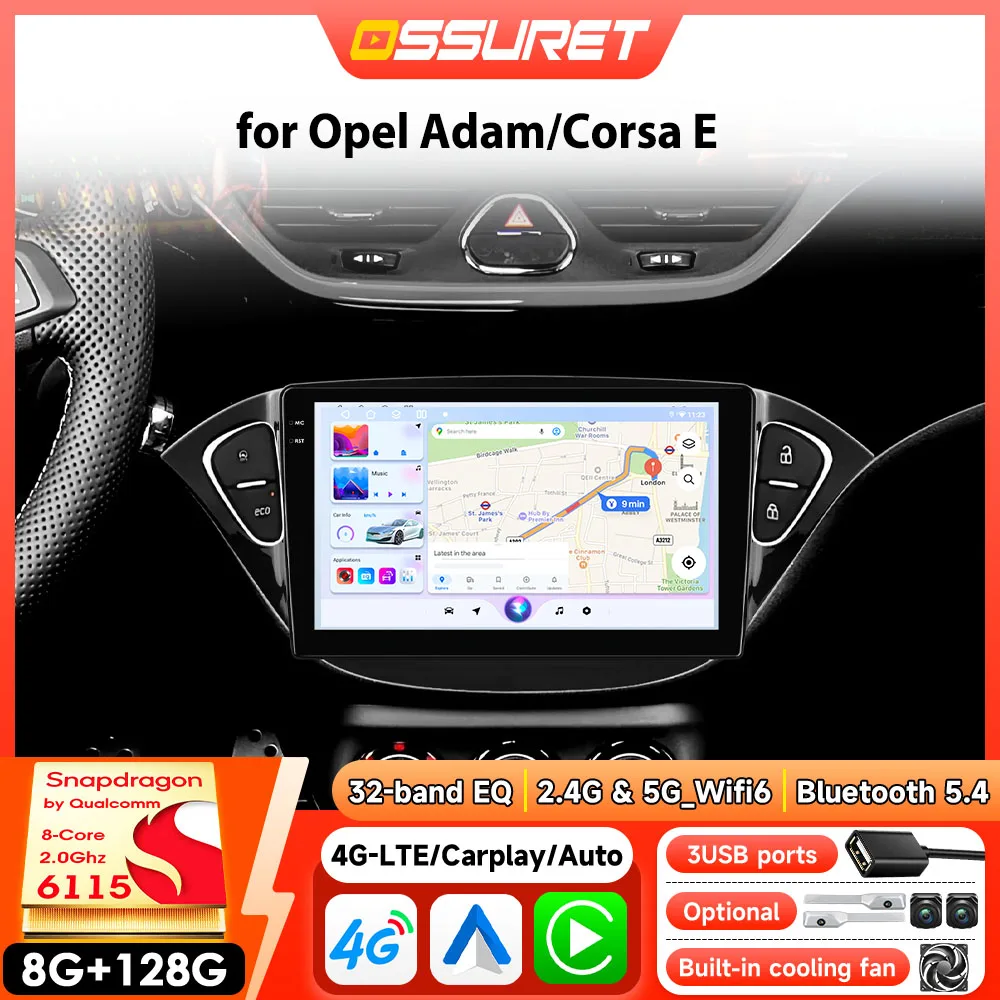 Multimediale intelligente per auto per Opel Adam 2013-2016 per Opel Corsa E 2015-2019 Stereo Carplay Android Auto DSP di Snapdragon 6115