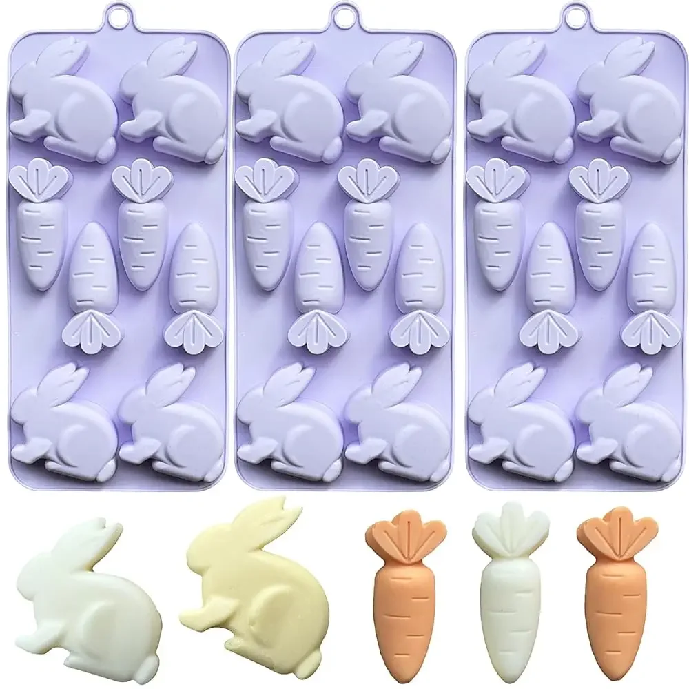 

3-Pack Easter Bunny Silicone Mold, 3D Easter Bunny Chocolate Molds Carrot Candy Ice Mold Food Grade Non-Stick Silicone Molds
