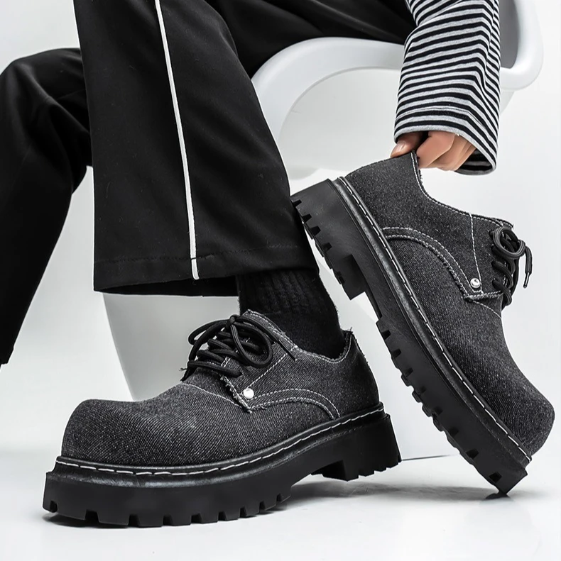 

Новые мужские туфли дерби в британском стиле, кроссовки на массивной платформе с большим круглым носком, оригинальная дышащая повседневная обувь для уличной одежды и повседневного использования