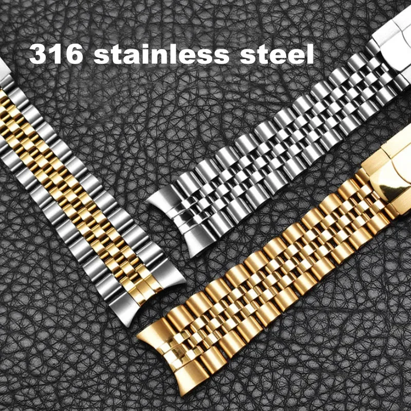 316L Solid Stainless Steel Watch Strap for Rolex DATEJUST Replacement Watchband 20mm 21mm Curved End Metal Luxury Bracelet Men