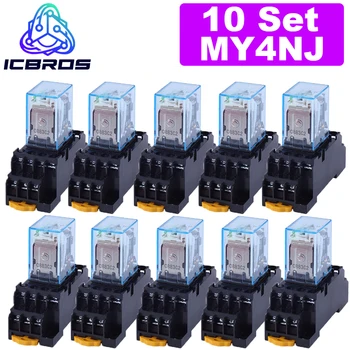 10sets MY4N HH54P DC12V Socket DC24V Coil coil 5A 4NO 4NC LED indicator with socket base Power Relay DIN Rail 14 Pin Time Relay