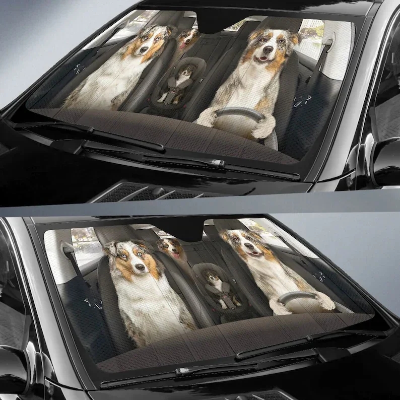 Australian Shepherd Auto Sun Shade 04 Car Accessories, Windshield Sunshade, Custom Animal Pattern Sunshade,STYLE FOR CAR