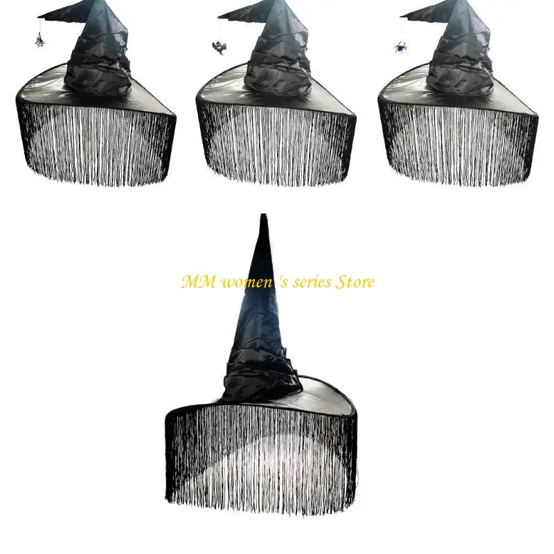 Q39C Halloween Witches Hat Tassel Fringes Women Costume Girl Dress Up Accessories