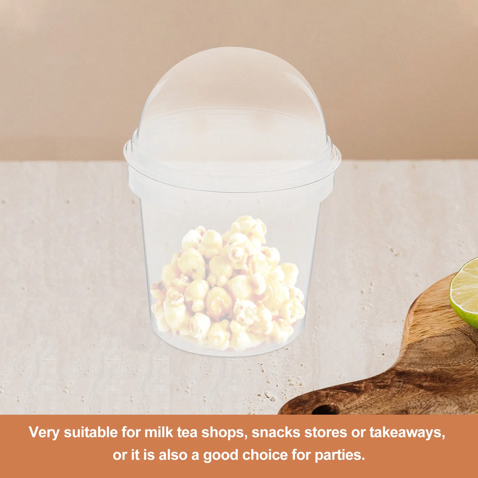 

6pcs Snack Food Storage Bucket Clear Plastic Containers Large Popcorn Bowl Reusable Ice Cream Bucket with Lid for Parties