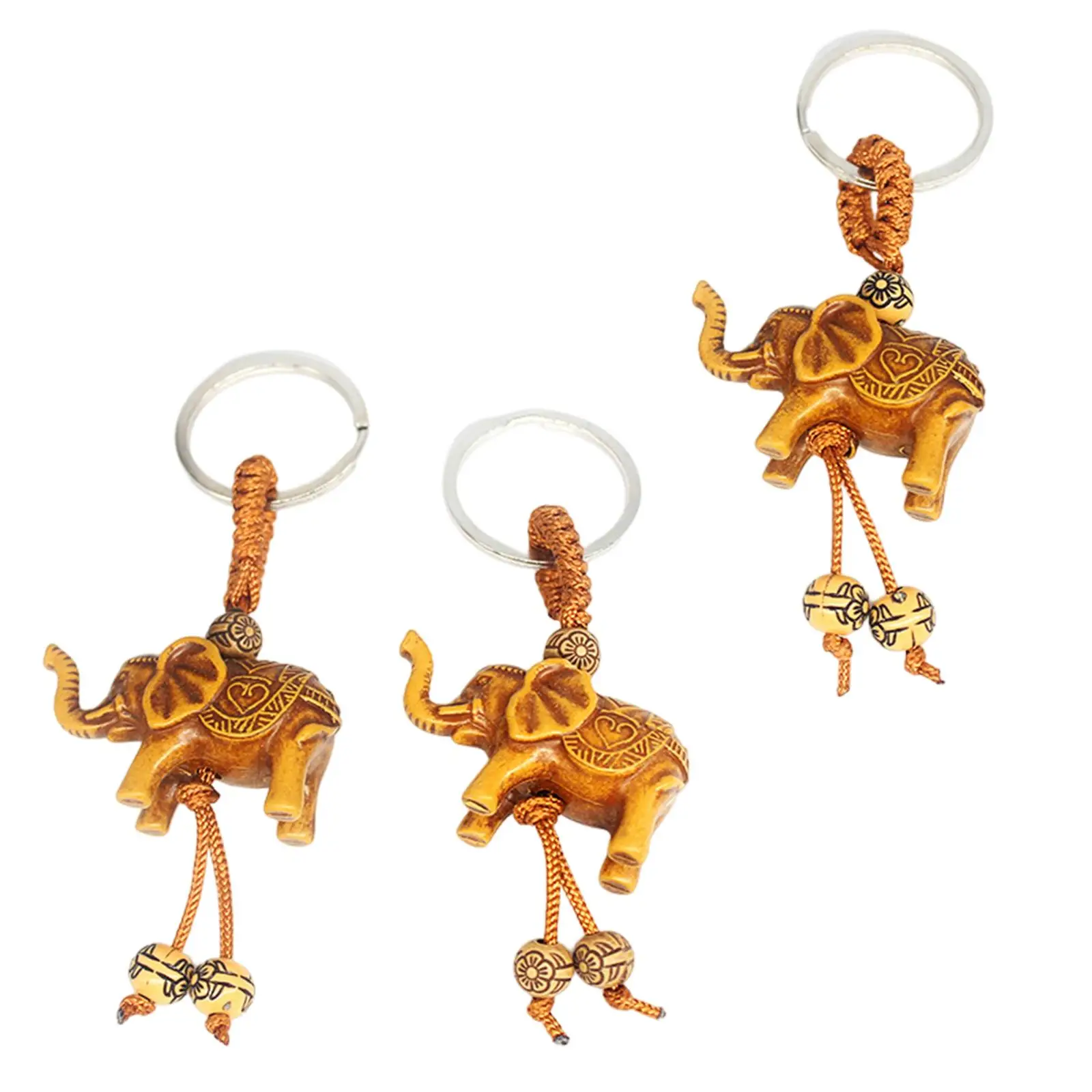 3 Pieces Elephant Keychain Ornament Vintage Charms Accs Good Luck Carving Pendant Collectible Creative Crafts Feng Shui Figurine