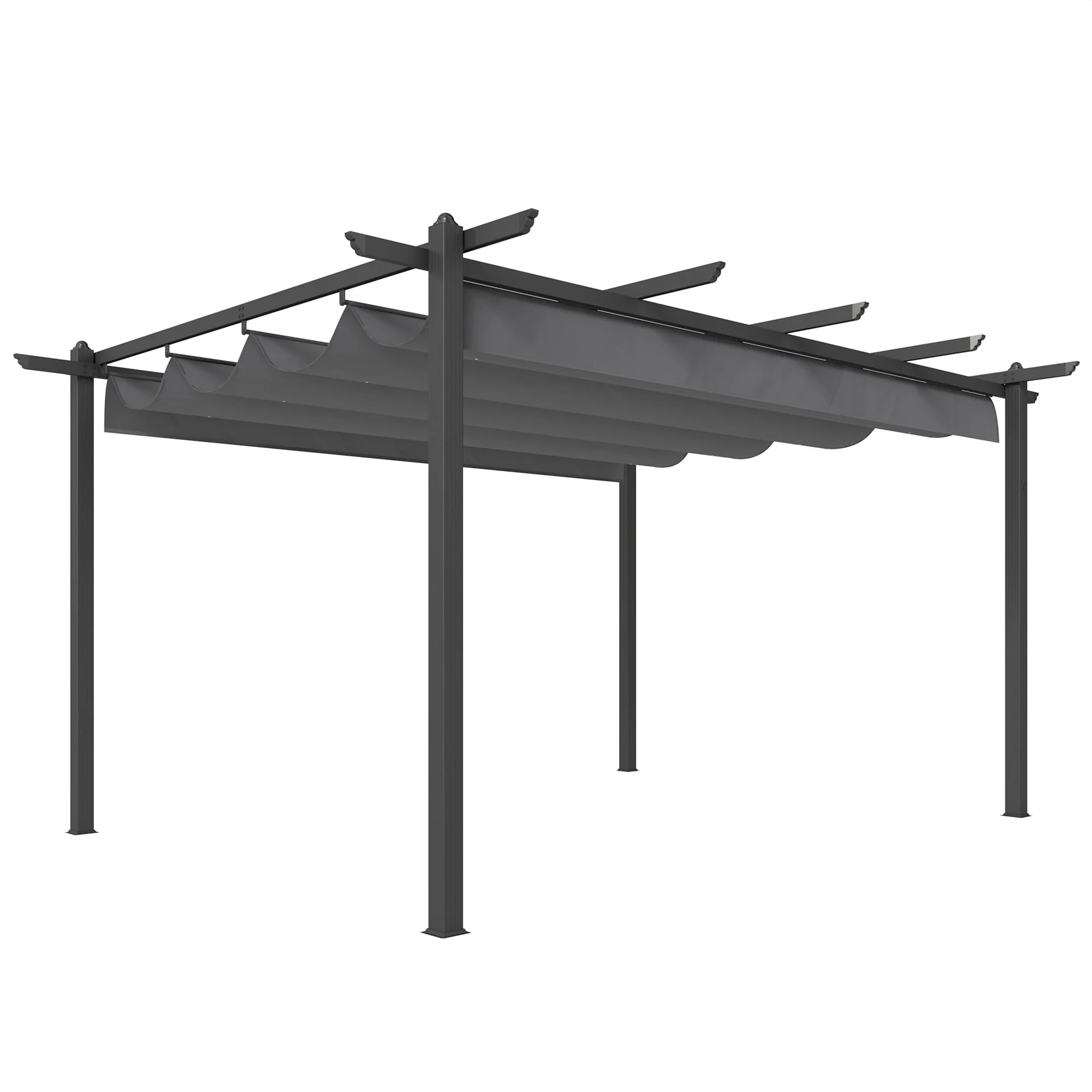 Pérgola de Jardín 4x3 m con Techo Retráctil, Estructura de Aluminio UPF30+, Orificios de Drenaje, Pabellón Exterior Gris