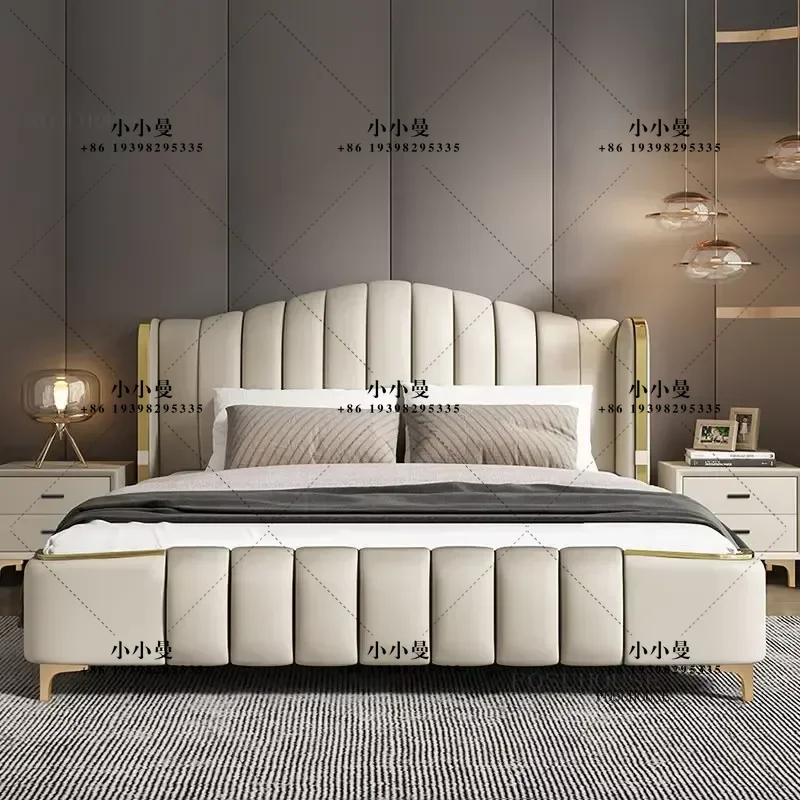 American Style Leather Bed Frame 1.8m Double Bed Nordic Light Luxury Minimalist Master Bedroom Furniture Bedstead