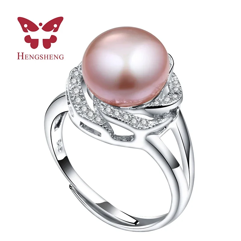 Top Quality AAAA Freshwater Pearl Ring For Women Adjustable Ring With Purple Big Pearl 10-11mm Natural Pearl Jewelry New