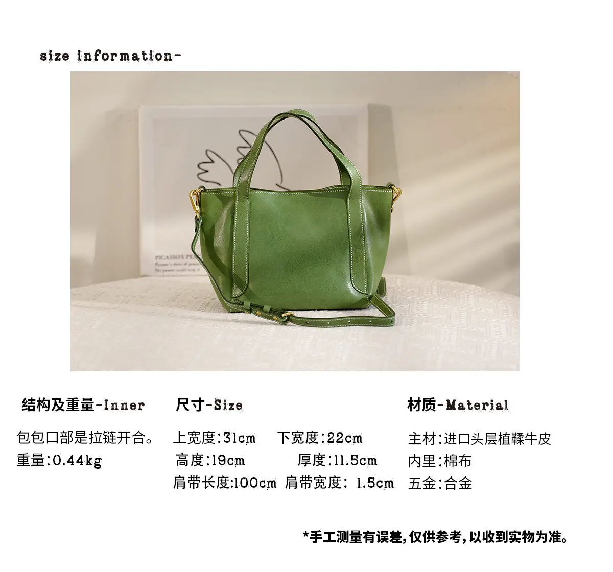 Schlichte, lässige, luxuriöse, handgefertigte Damen-Handtasche aus Rindsleder der ersten Schicht, modische Designer-Weekender-Tasche aus echtem Leder, Damen-Schultertasche – Detail 3