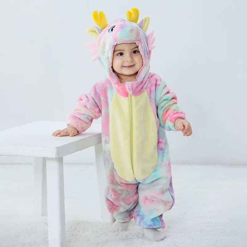 Winter Baby Girl Clothes Bodysuit Boy Kawaii Dragon Cartoon Soft Flannel Pajamas Newborn Romper  Onesie Baby Jumpsuits Cosplay