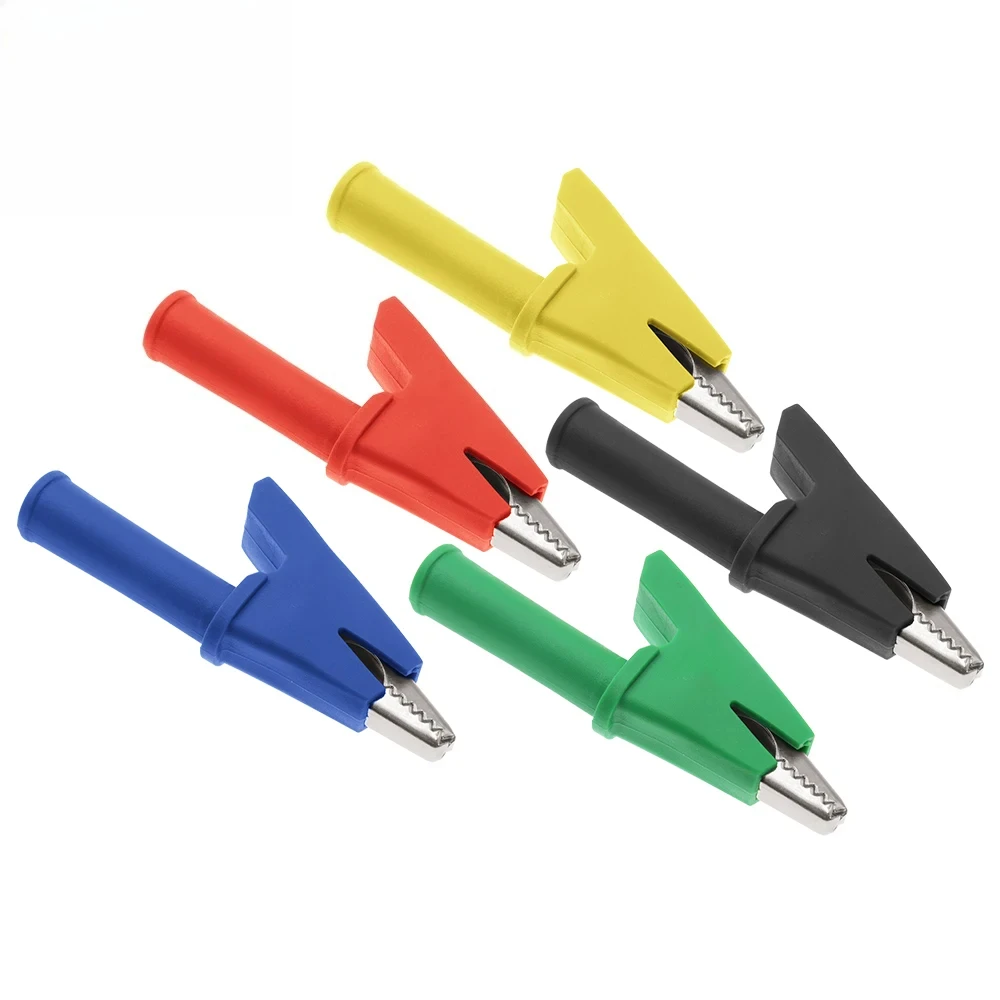 5PCS 30A Pure Copper Insulated Test Alligator Clip 10MM Opening With 4MM Jack Safety Crocodile Clamps For Banana Plug Or Welding