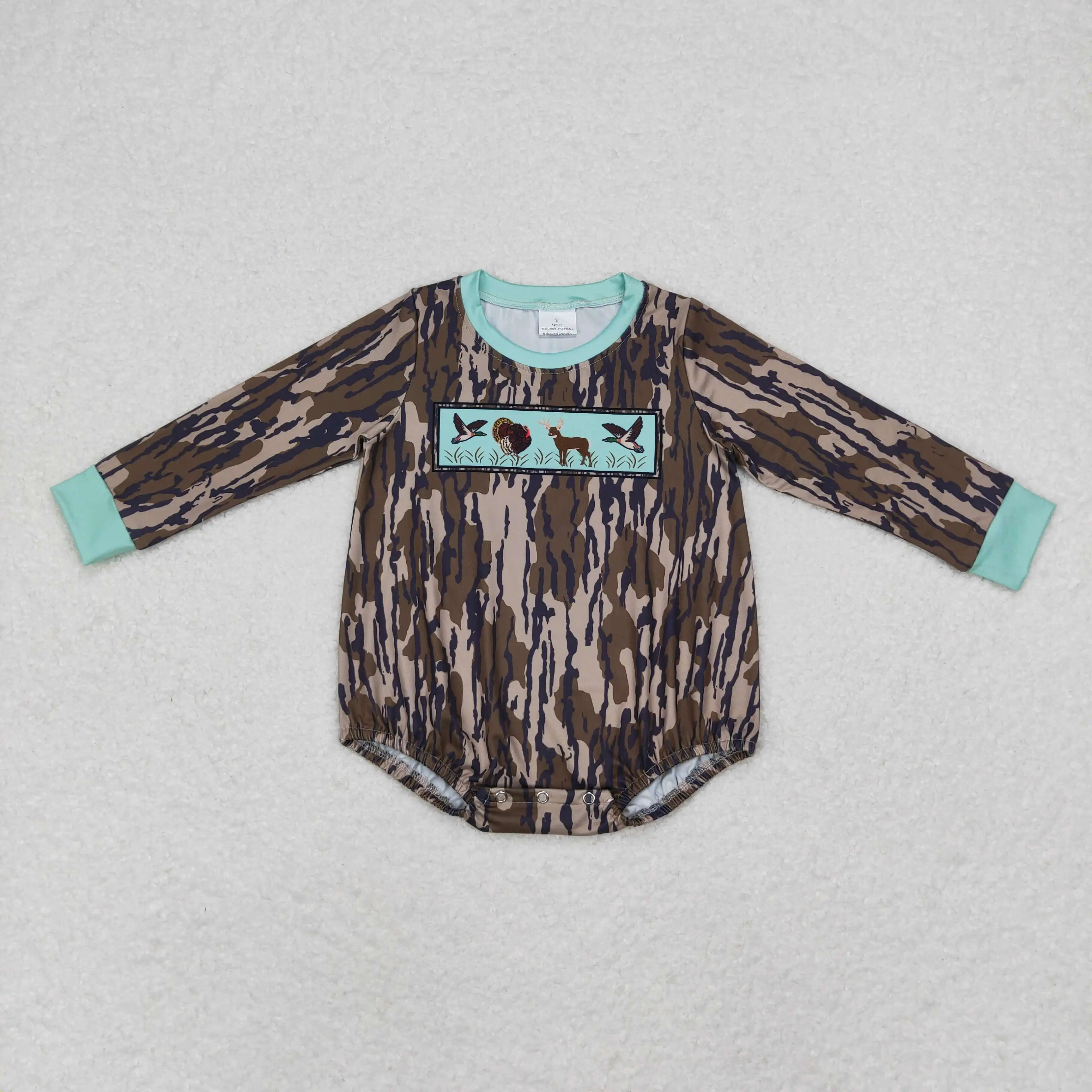 Newborn Bubble Camo Children Romper Baby Boy Long Sleeves Embroidery Duck Jumpsuit Kid Toddler One-piece Boutique Fall Clothes