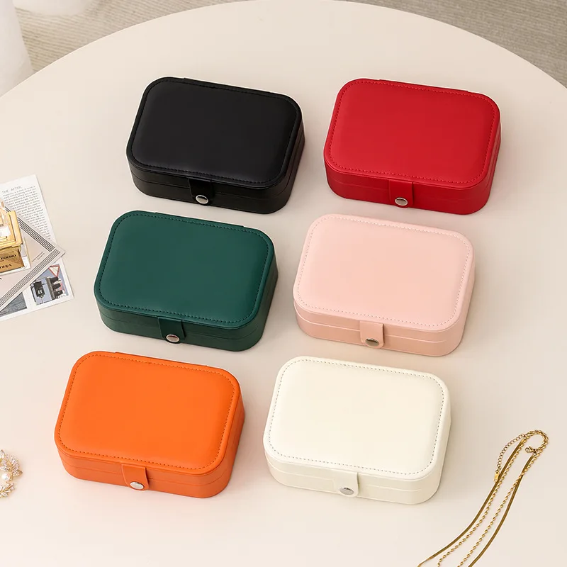 

Двухслойная маленькая шкатулка для драгоценностей из искусственной кожи, кольца, серьги, браслет, подвеска, коробка для хранения, портативный органайзер для ювелирных изделий