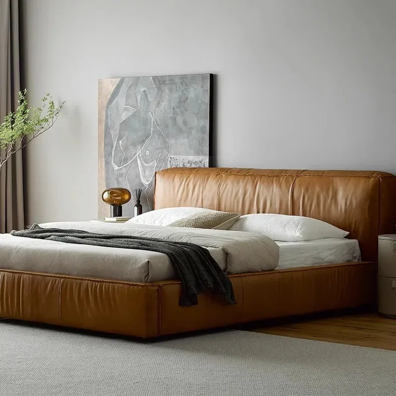 Estilo medieval retro tofu bloco óleo cera cama de couro surpresa vento silencioso quarto maillard cama quadrada