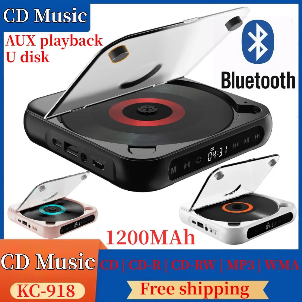 Portable CD Player Bluetooth Speaker Stereo HiFi Music Discs Player CD Walkman Control FM Radio Car CD Player USB AUX Playback