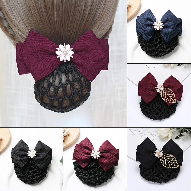 Professional Head Flower Hotel Nurse Bank Lady Net Bag Bowknot Stewardess Hair Net Clip Hair Accessories Headwear