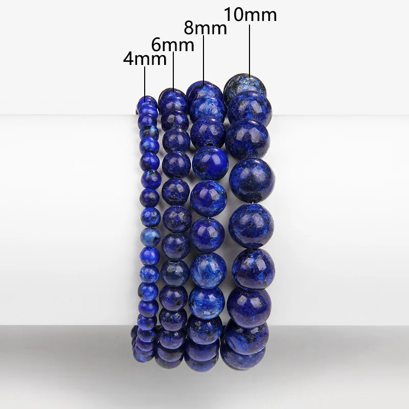 Blue Lapis Lazuli Bead Bracelet Simple 4/6/8/10MM Lapis Lazuli Stone Gem Elastic Bangle Party Friendship Jewelry Gift For Couple