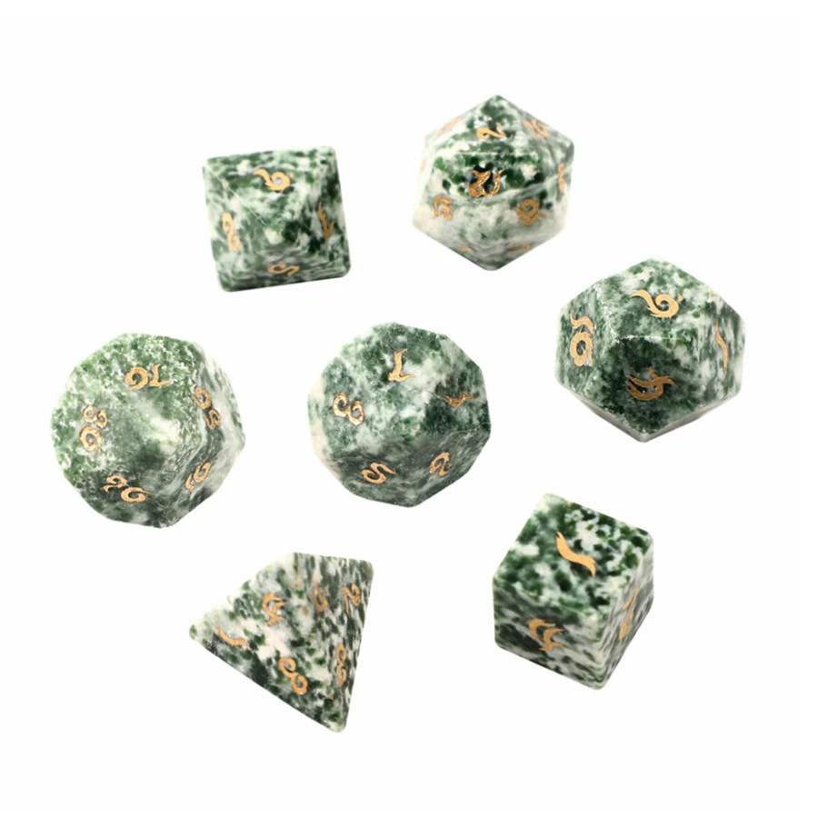 

Spot Goods Natural Green Dot Stone Polyhedral DND RPG Gemstone Dice Ornaments Jewelry Accept Custom Font Symbol Pattern Logo