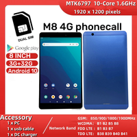 8 Inch 3GB RAM 32GB ROM 4G Phonecall 10-Core M8 Android 10 Tablet PC 1920 x 1200 pixels MTK6797 CPU 1.6GHz Dual Camera SIM Card