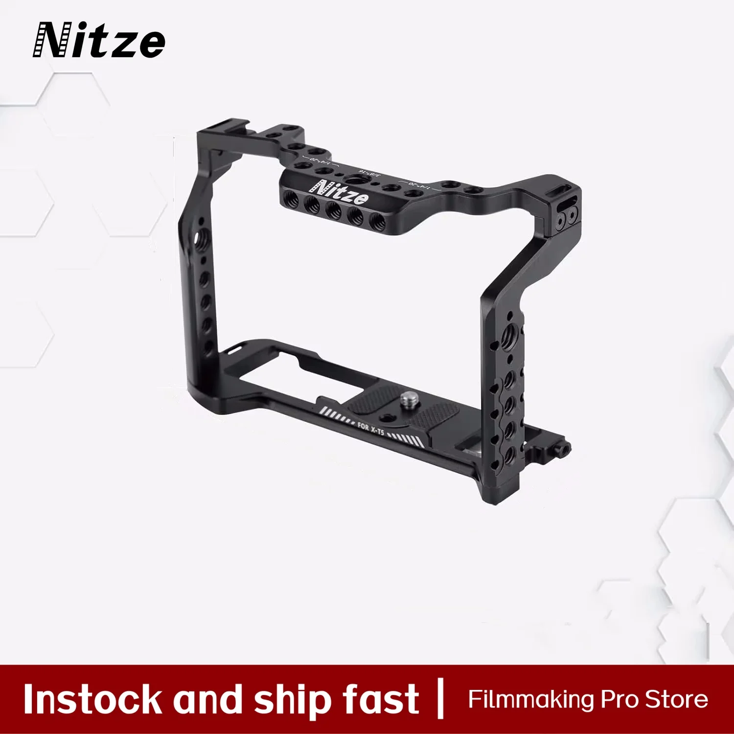 Nitze Cage for Fujifilm X-T5 Camera with Built-in NATO Rail and Arca Swiss Quick Release Plate