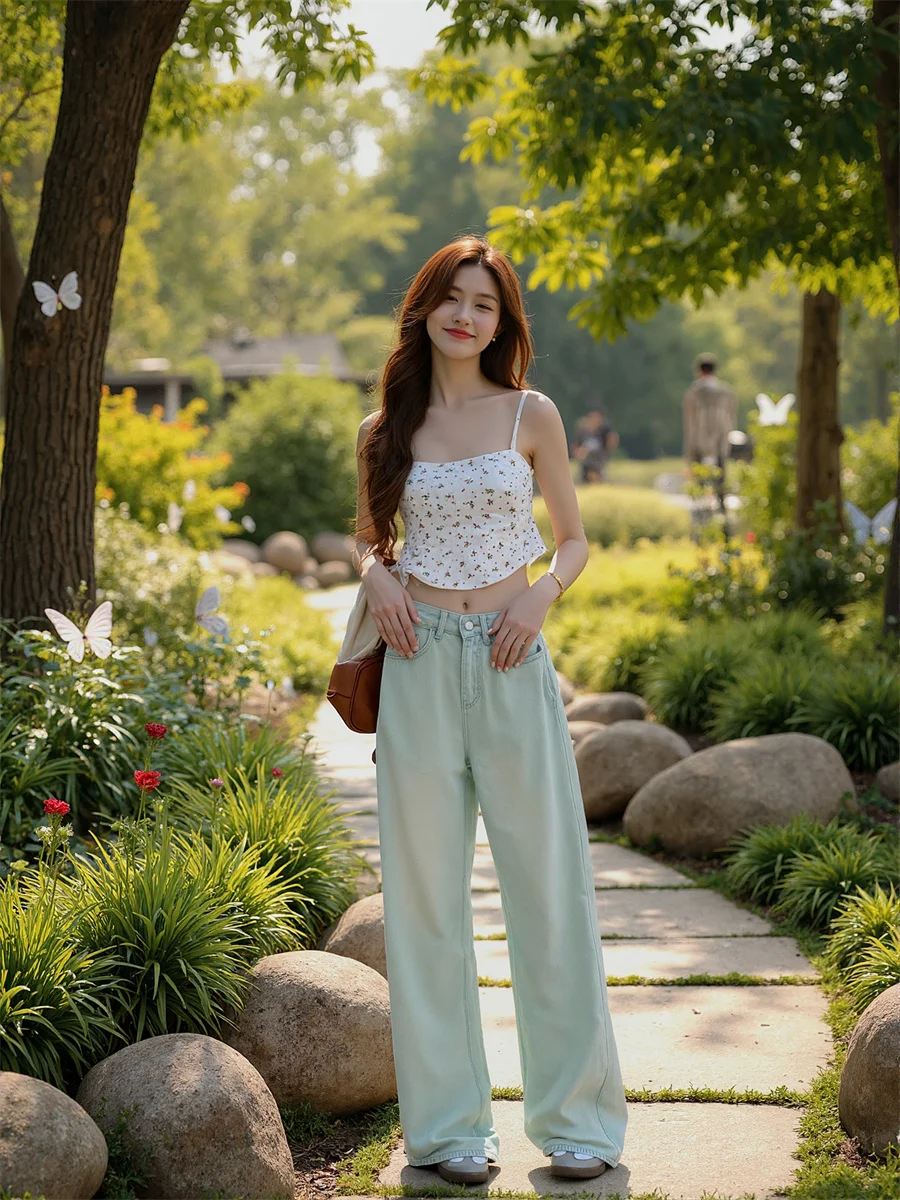 

Потертые джинсы с широкими штанинами, женские рваные джинсы со вставками и цветными блоками, градиентные расклешенные брюки, художественные уникальные уличные винтажные современные джинсы