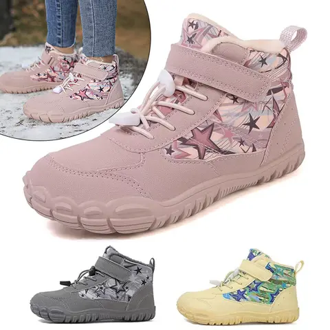 Bottes de neige imperméables pour enfants, pieds nus, bout large, chaussures chaudes doublées de fourrure, pour garçons et filles, baskets d'extérieur pour temps froid, nouvelle collection hiver 2025