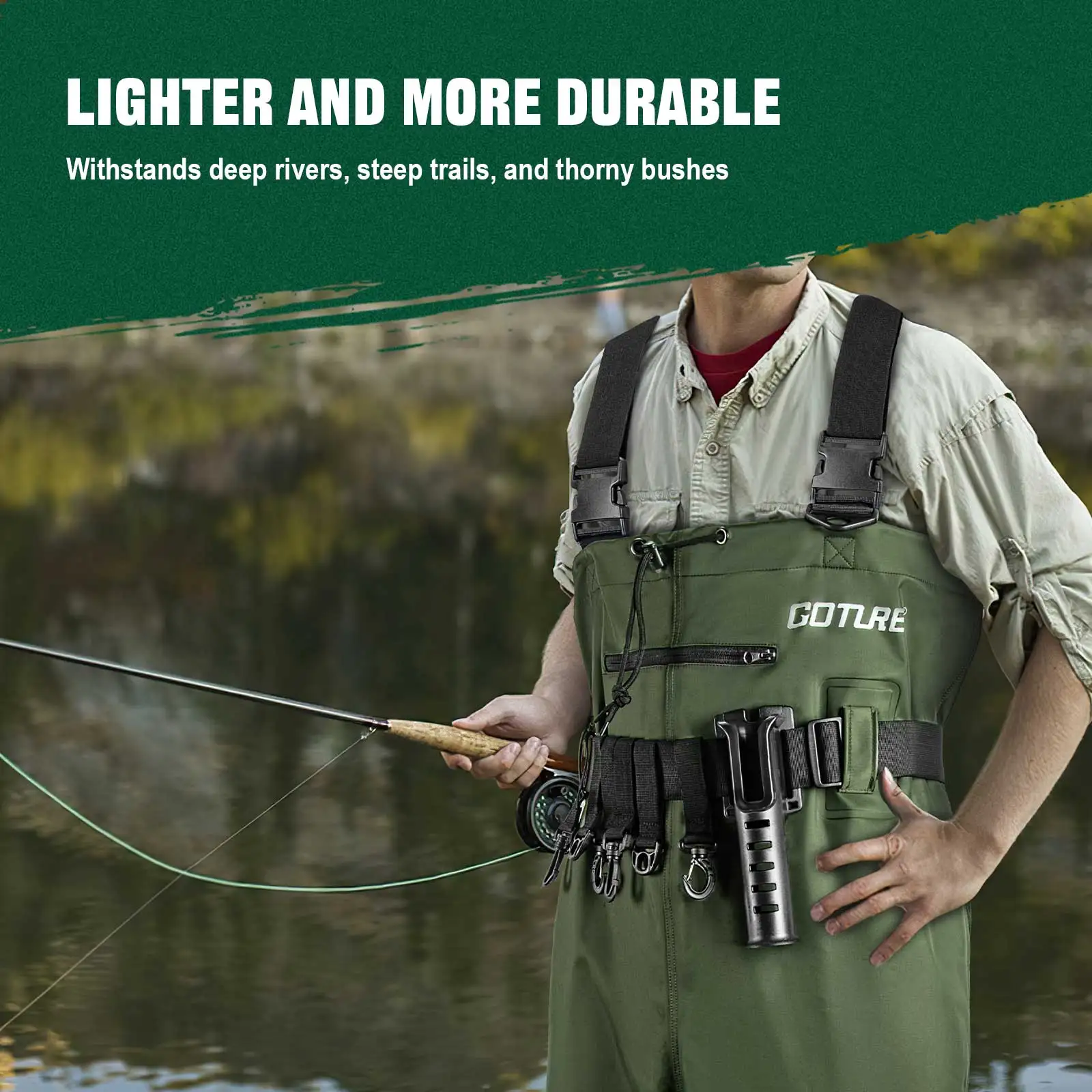 خواضون الصدر المقاومة للماء في الهواء الطلق من Goture للرجال والنساء، خواضون صيد خفيفة الوزن قابلة للتنفس مع شماعة للأحذية #5