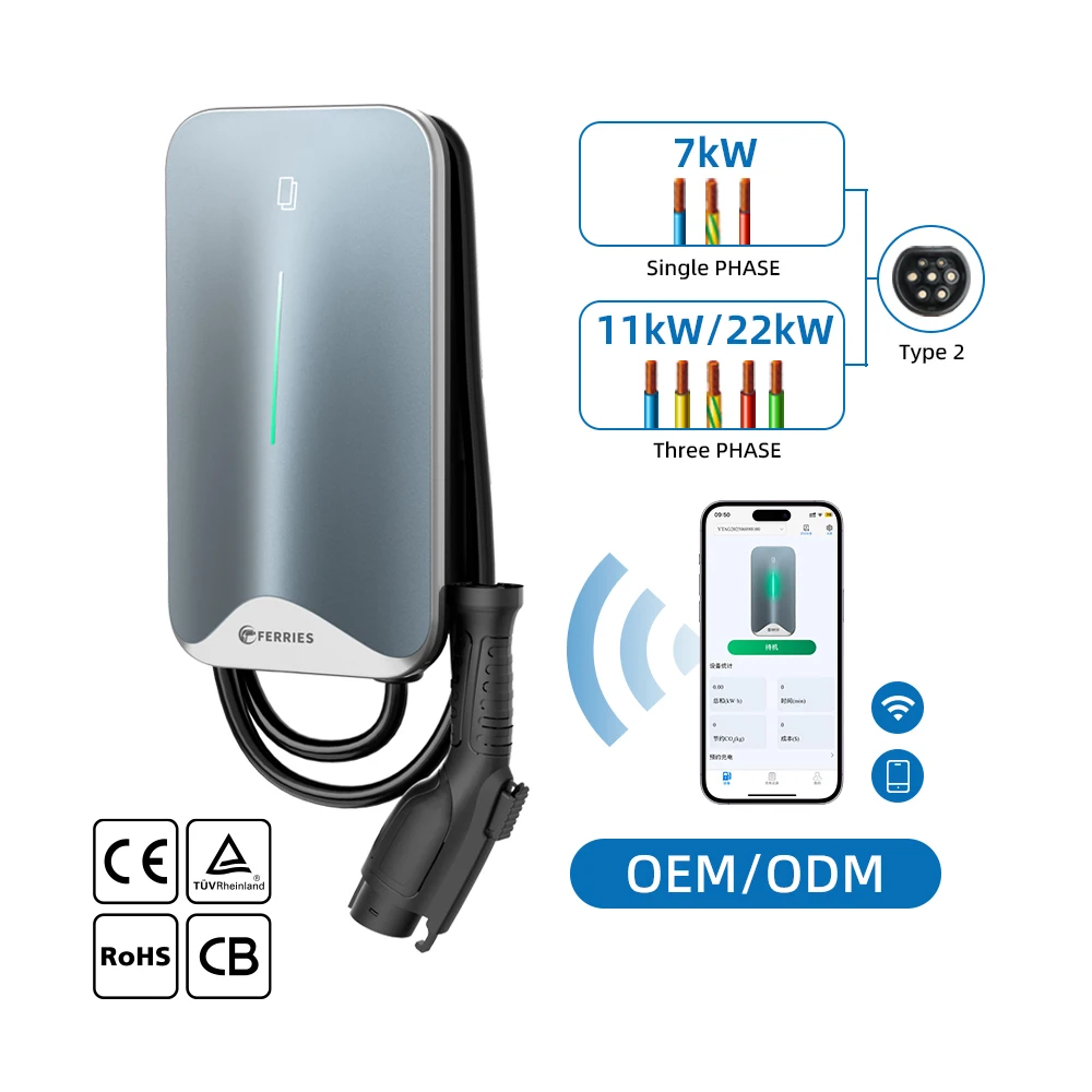 

Hot Sale 7kW 32A AC EV Charging Pile Type 2 Single Phase 230V Wallbox Fast Electric Car EV Charging Stations
