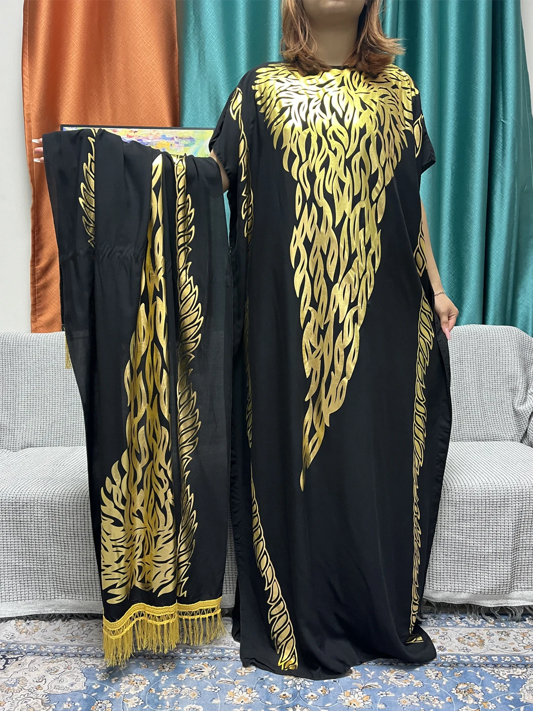 Abayas Musulmanes pour Femmes, Ensembles de Vêtements de Prière, en Coton Pur, avec Appliques, Robe Islamique, avec Châle en Dentelle et Écharpe