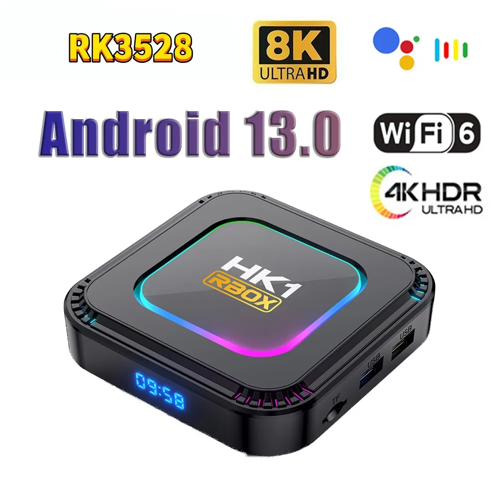 

2023 Smart TV Box HK1 RBOX K8 Android 13 8K Android TV Box RGB Light 4GB 128GB RK3528 WiFi6 Dual Wifi PK Android 12 6K