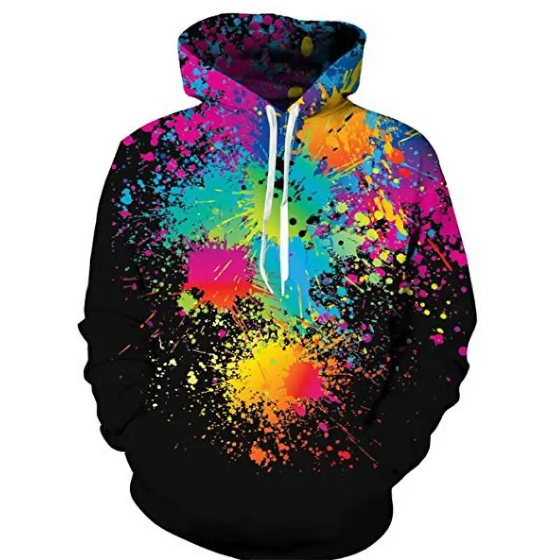 Men's Casual Splash-ink Hoodies Fashion Retro Sweatshirt Y2k Pattern Printed Social Custom Oversized Vintage Harajuku Clothing