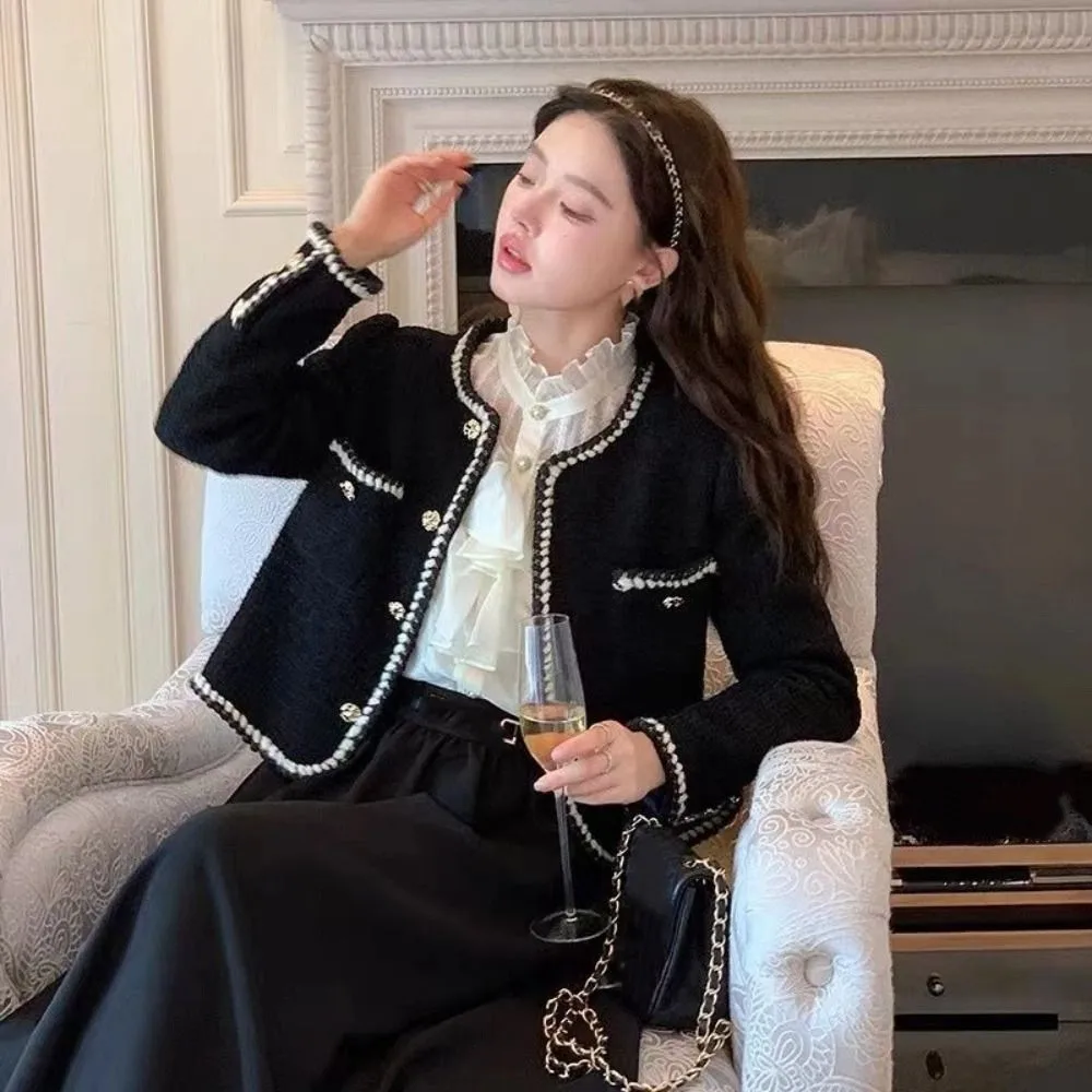 

Sweet Y2k Elegant Jacket Women Korean Tweed Vintage Coats Outerwear Chic Socialite Style Jacket Holiday