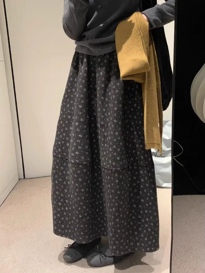 Falda Midi con Estampado Floral para Mujer, Otoño Invierno, Estilo Informal para el Trabajo, Falda Tipo Paraguas, Tul Hinchado, Largo hasta la Rodilla, Primavera Verano