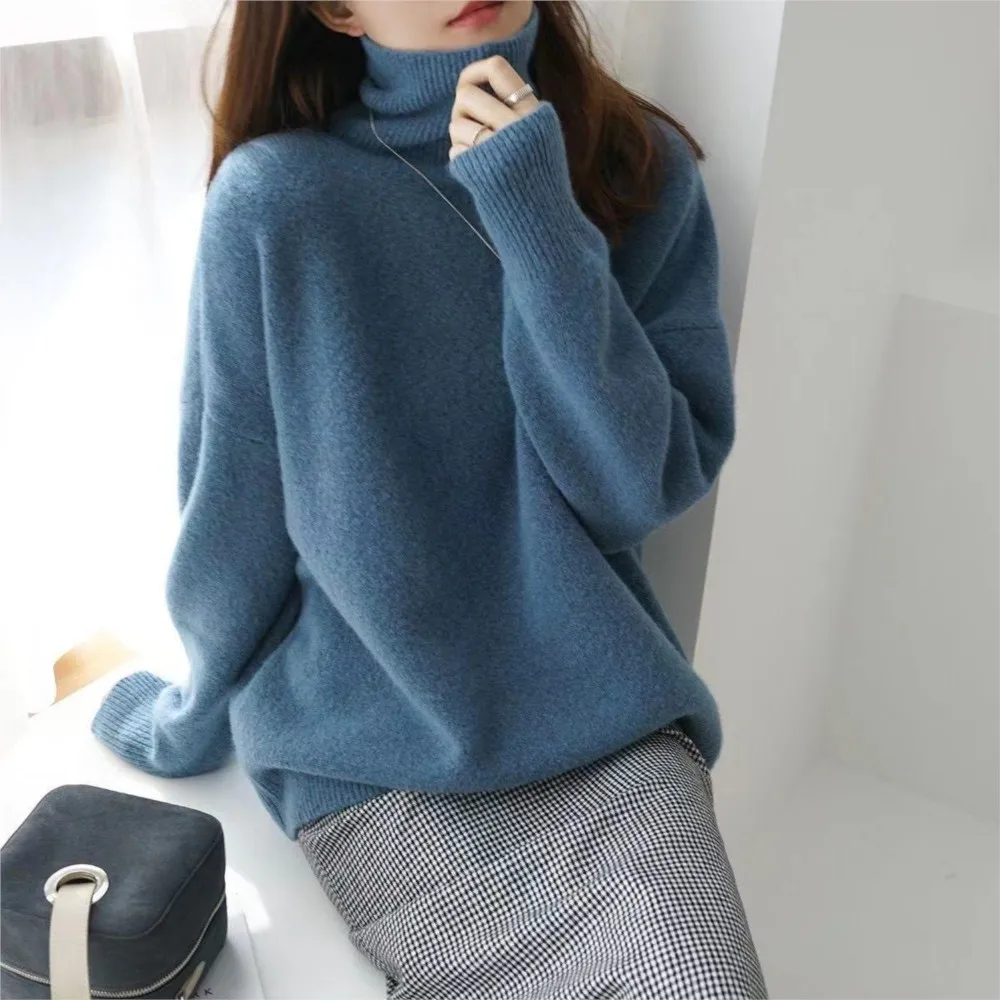 

2025 Autumn Winter Thickened Knitting Sweater For Women's Solid color High Neck All-Match Pullover Sweater Lazy oversize Sweater
