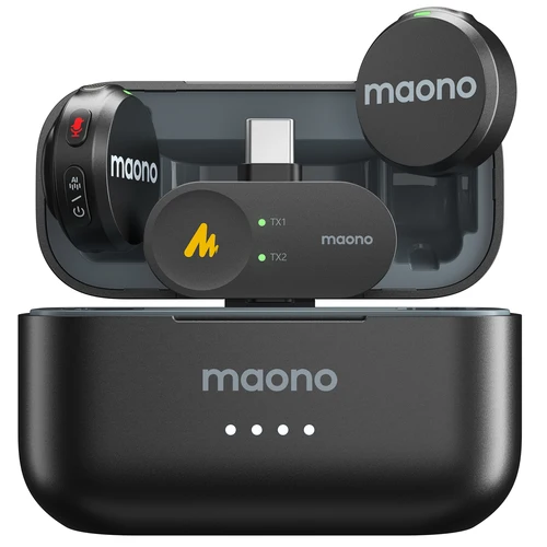 Maono Wave T5 Micrófono de solapa inalámbrico Mini filtro de voz Cancelación de ruido para grabación de vídeo Streaming apto para teléfonos Cámara