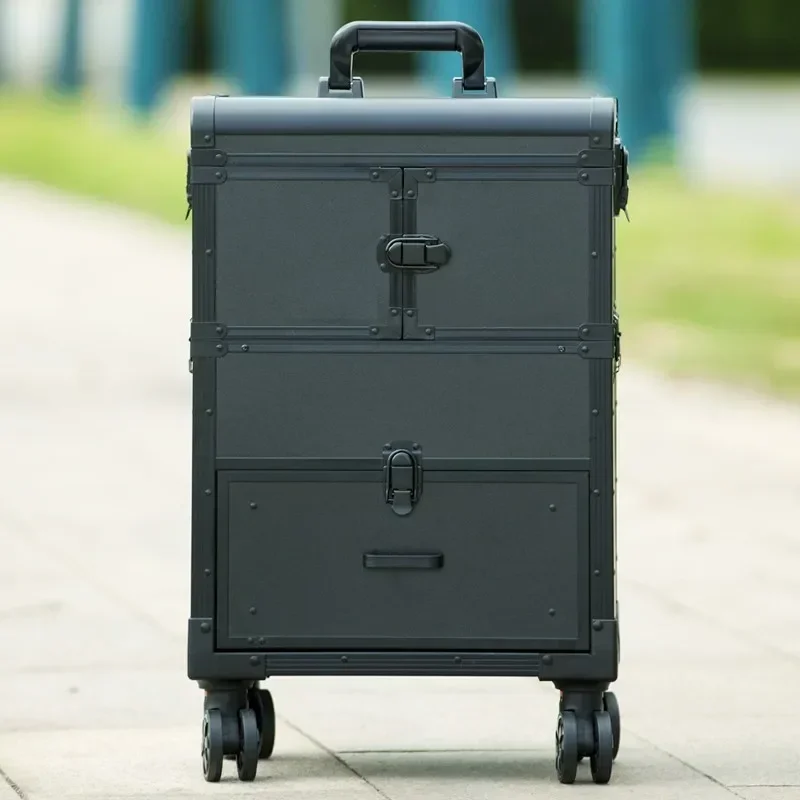 Многофункциональная коробка из алюминиевого сплава. Профессиональный футляр для ухода за ногтями, косметичка, ящик для инструментов на тележке для вышивки.