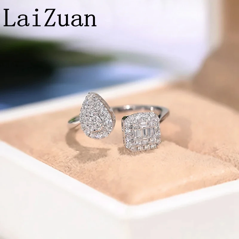 LaiZuan Solid 18k 750 White Gold Natural Diamonds Ring Drop Shape Exquisite Custom Women's Band Trendy Fine Jewelry Anniversary