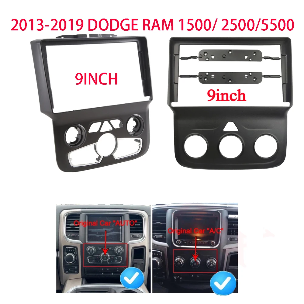 

9INCH Car Radio Fascia for Dodge Ram 1500/2500/ 5500 2013 - 2019 Double din Radio Fascia Frame Adapter CD Panel Dash Trim Bezel