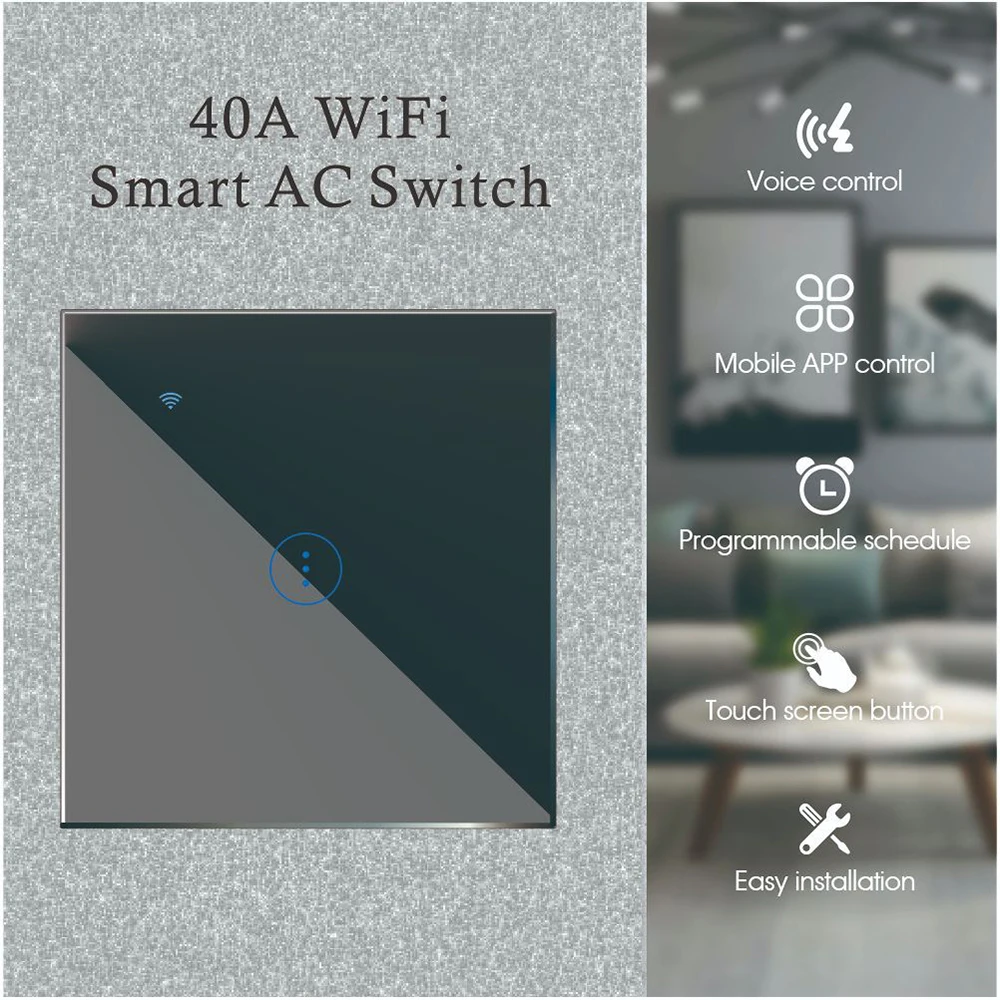 

EU UK Tuya Smart Wifi Switch for Home High Power Boiler Water Heater,8000W 40A,Alexa Google Siri Remote Control,Timer Function