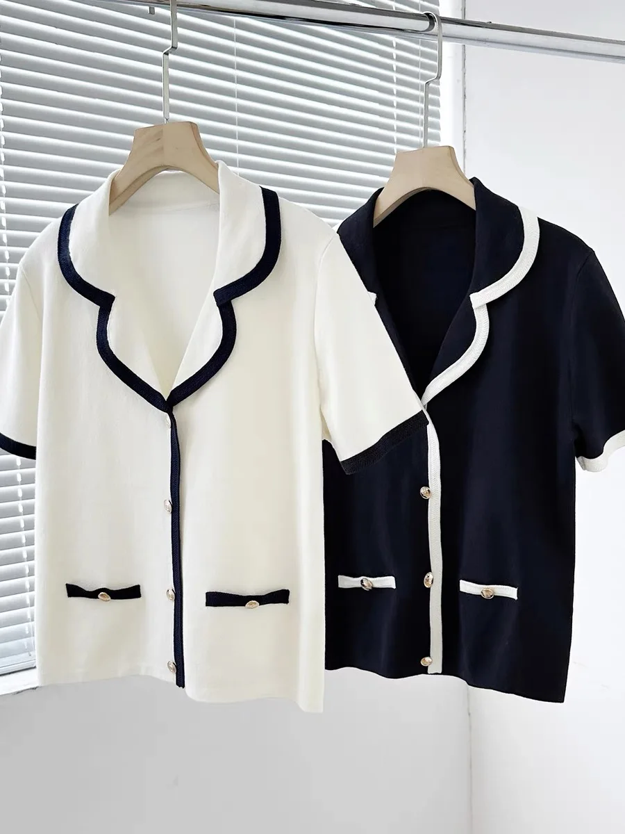 Verão coreano elegante camisola cardigan feminino manga curta único breasted topos malhas elegante moda vintage senhoras jumpers