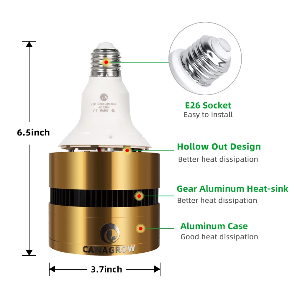 Bombilla LED PAR para cultivo de plantas, luces de espectro completo, E27, con ventilador, similar al Sol, para interior, vegetales y plántulas