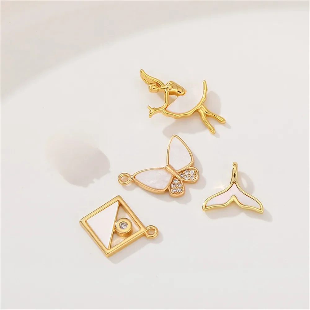 

18K Gold Inlaid Zircon Natural White Shell Butterfly Fish Tail Pendant Handcrafted DIY Bracelet Necklace Collarbone Chain Pendan