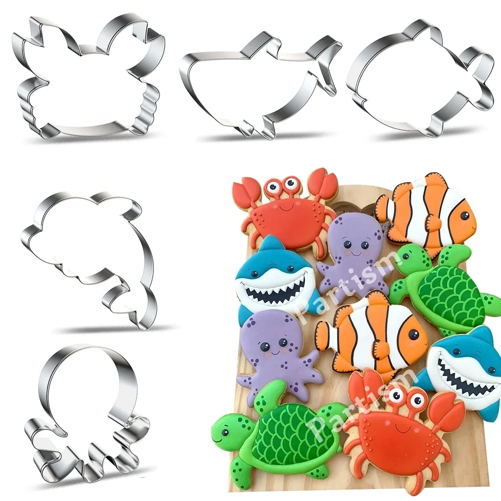 1pc Sea Animal Cookie Molds Shark Crab Starfish Biscuit Bread Cutter for Under The Sea Birthday Party Supplies DIY Baking Tools