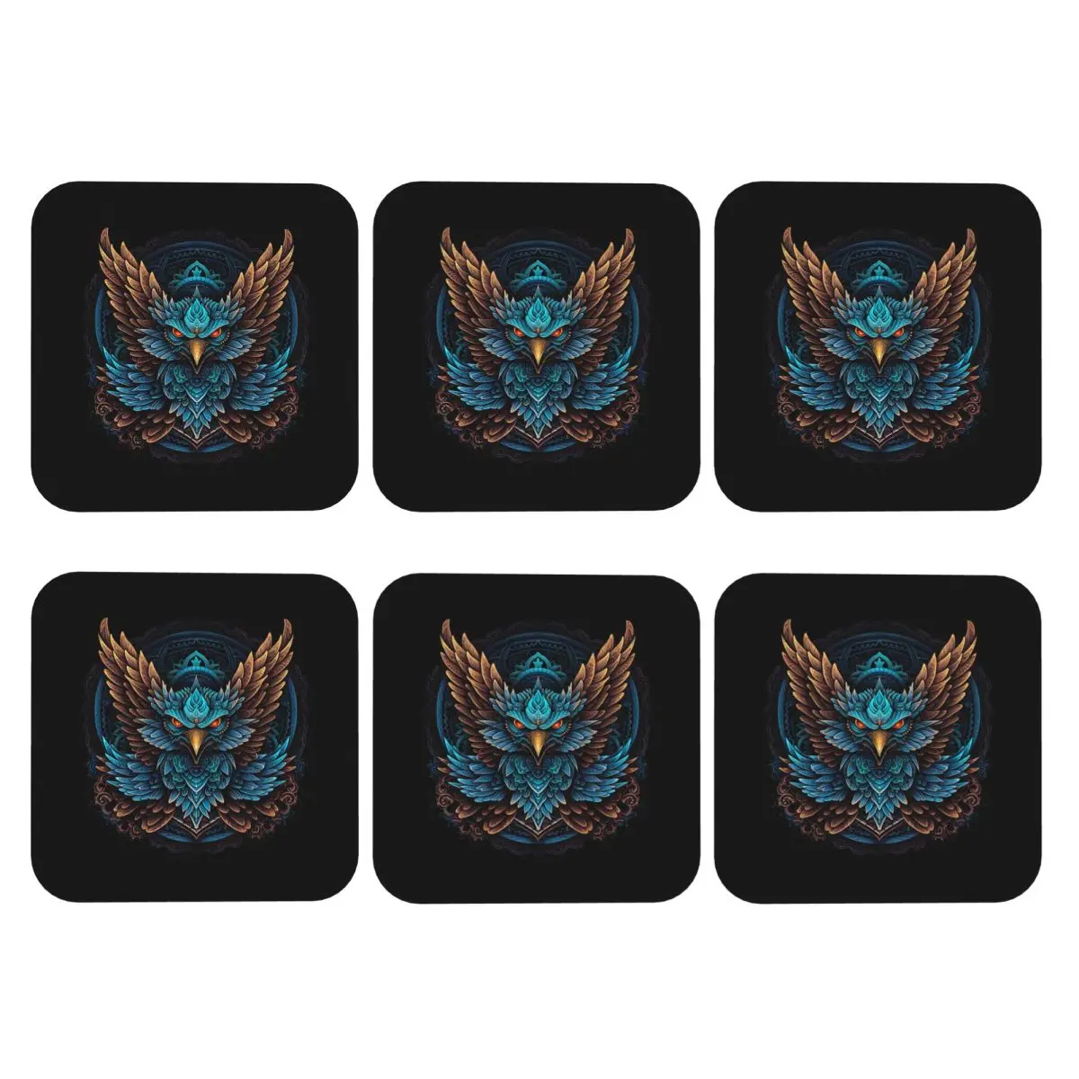 Fierce Eagle Coasters PVC Leather Placemats Waterproof Coffee Mats for Decor Kitchen Dining Pads Set of 6