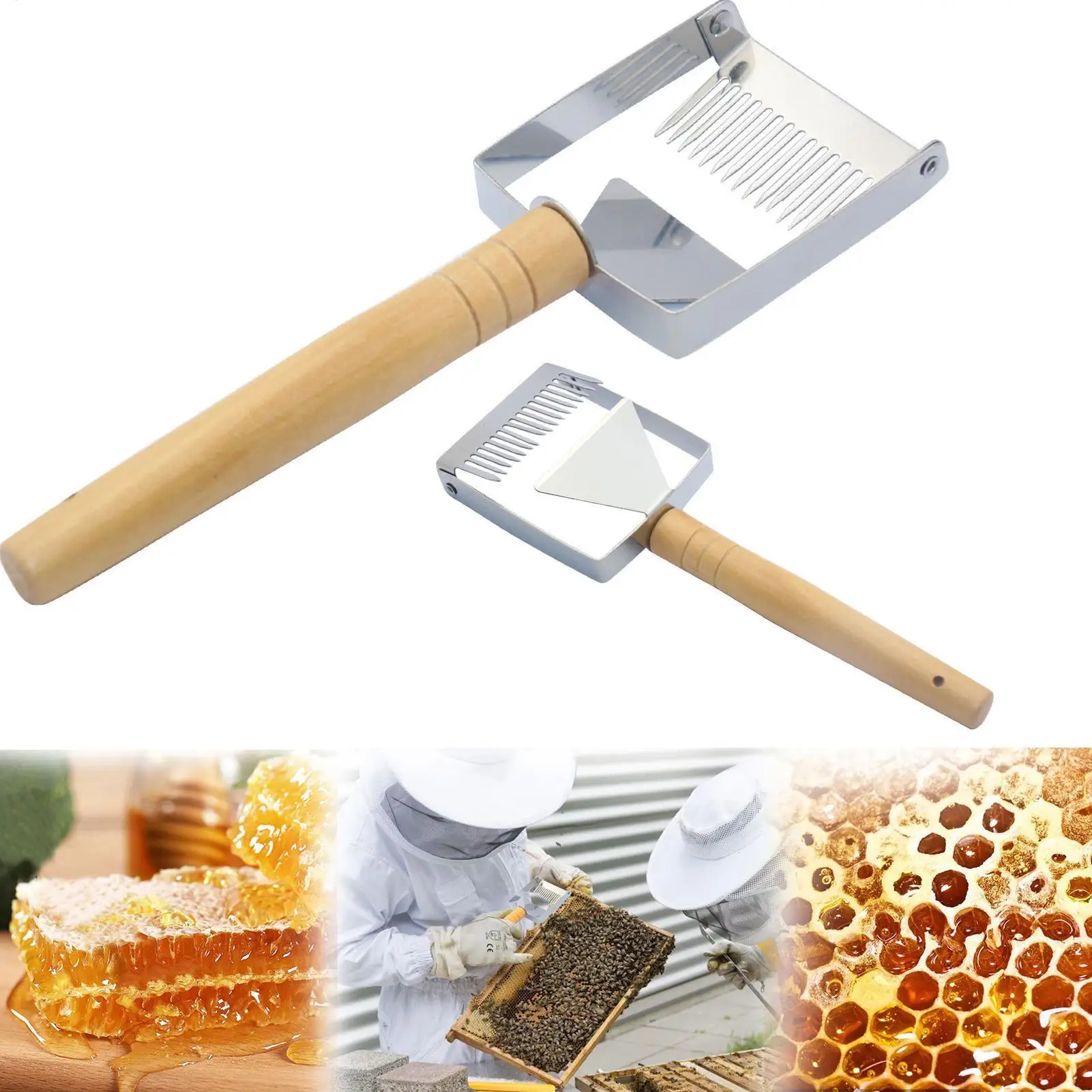 Honey Uncapping Fork Wooden Handle Stainless Steel Adjustable Multifunctional Beekeeping Equipment Hand Tool for Adults Lovers