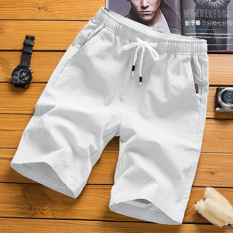 Men\'s Casual 100% Cotton Shorts, Summer Travel Beach Short for Men High Quality Loose Breathable Leisure Home White Shorts Male