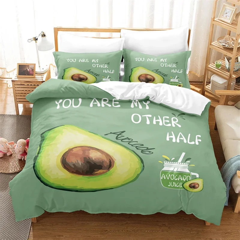 Cartoon Fruit Duvet Cover Tropical Avocado Bedding Set Microfiber Comforter Cover King For Kids Teen Room Decor Birthday Present