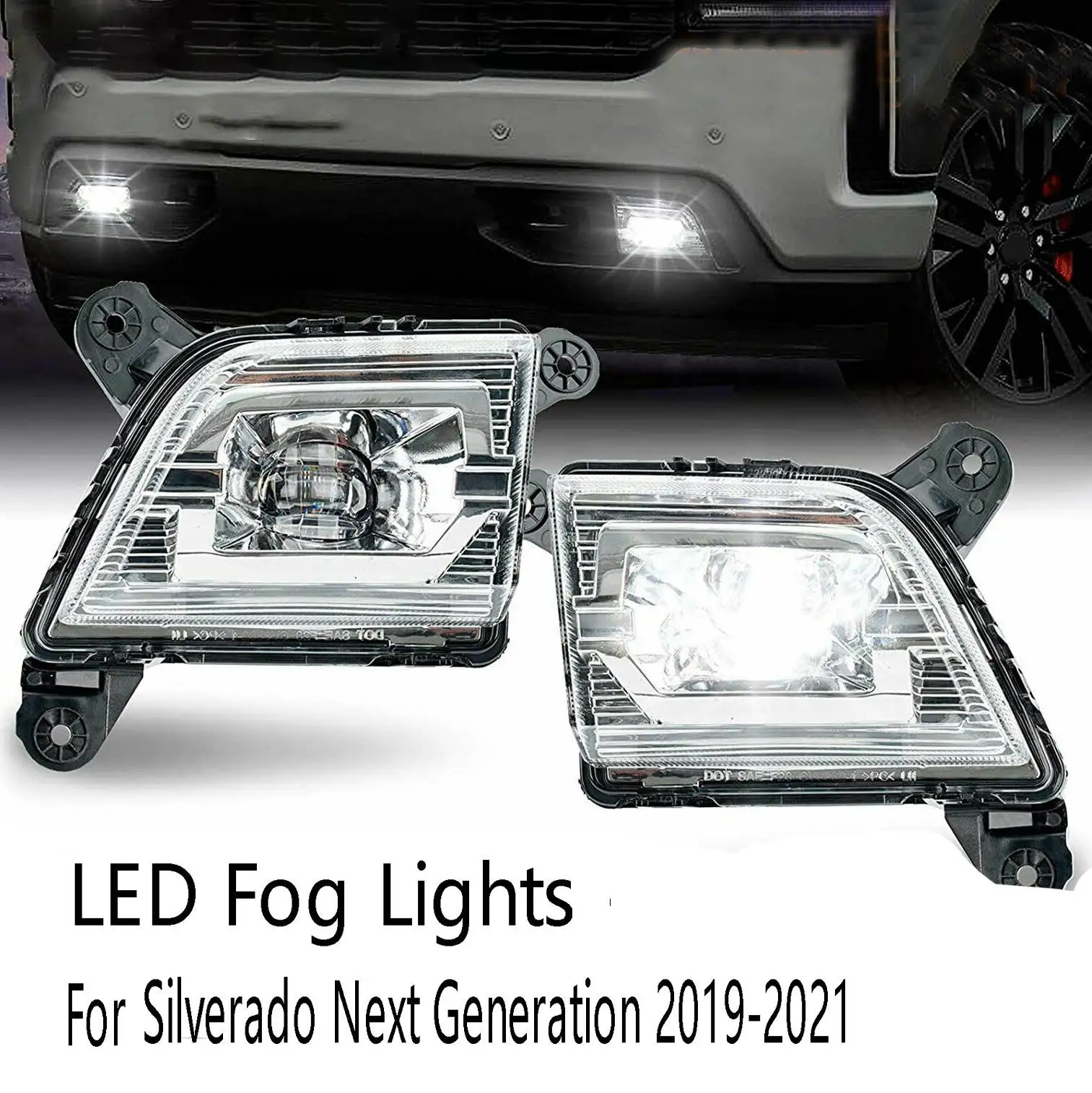 Car Right LED Fog Lights Front Bumper Fog Lights Daytime Running Lights for Chevy Silverado Next Generation 2019-2021