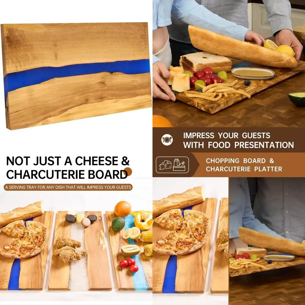

Роскошная итальянская доска для сыра и мясных изделий из оливкового дерева с смолой, идеально подходит для нарезки мяса, овощей и фруктов