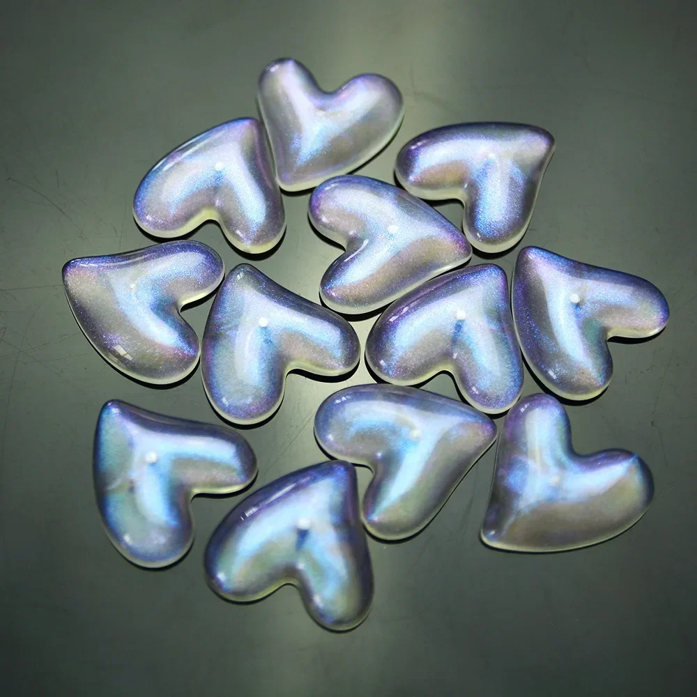 10 Pieces  26 * 27mm  Emit Blue Light  Peach Heart Flat Bottom Beads  DIY Makes Accessories for Mobile Phone Case Accessories
